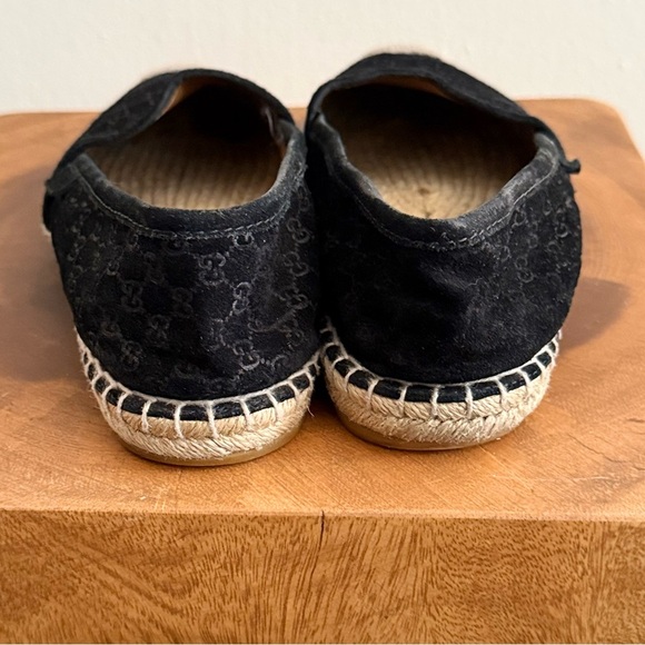 Gucci Black Suede Microguccissima Micro GG Logo Espadrille Flats Sandals US 6 - Picture 6 of 14